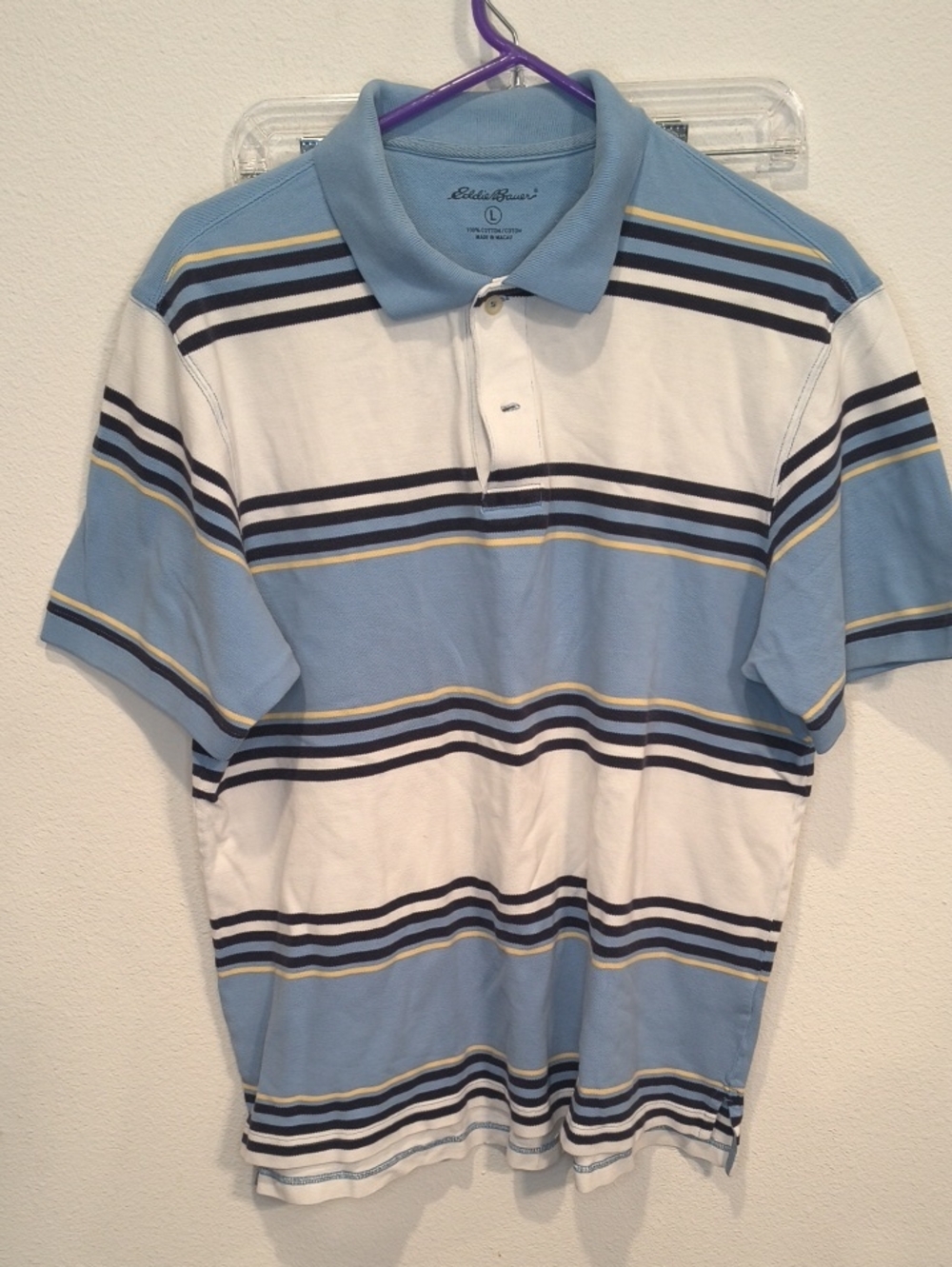 Eddie Bauer Blue, White & Navy Striped Polo Large